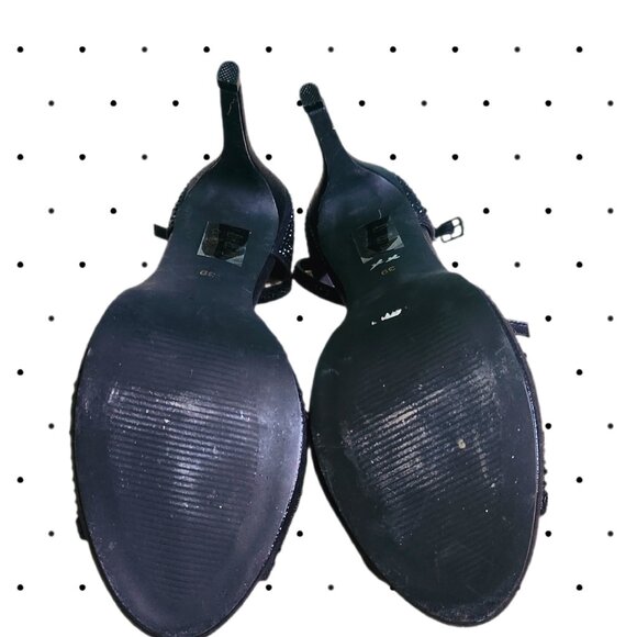 Le Chateau black sparkle peep toe heels with ankle straps - Picture 6 of 6